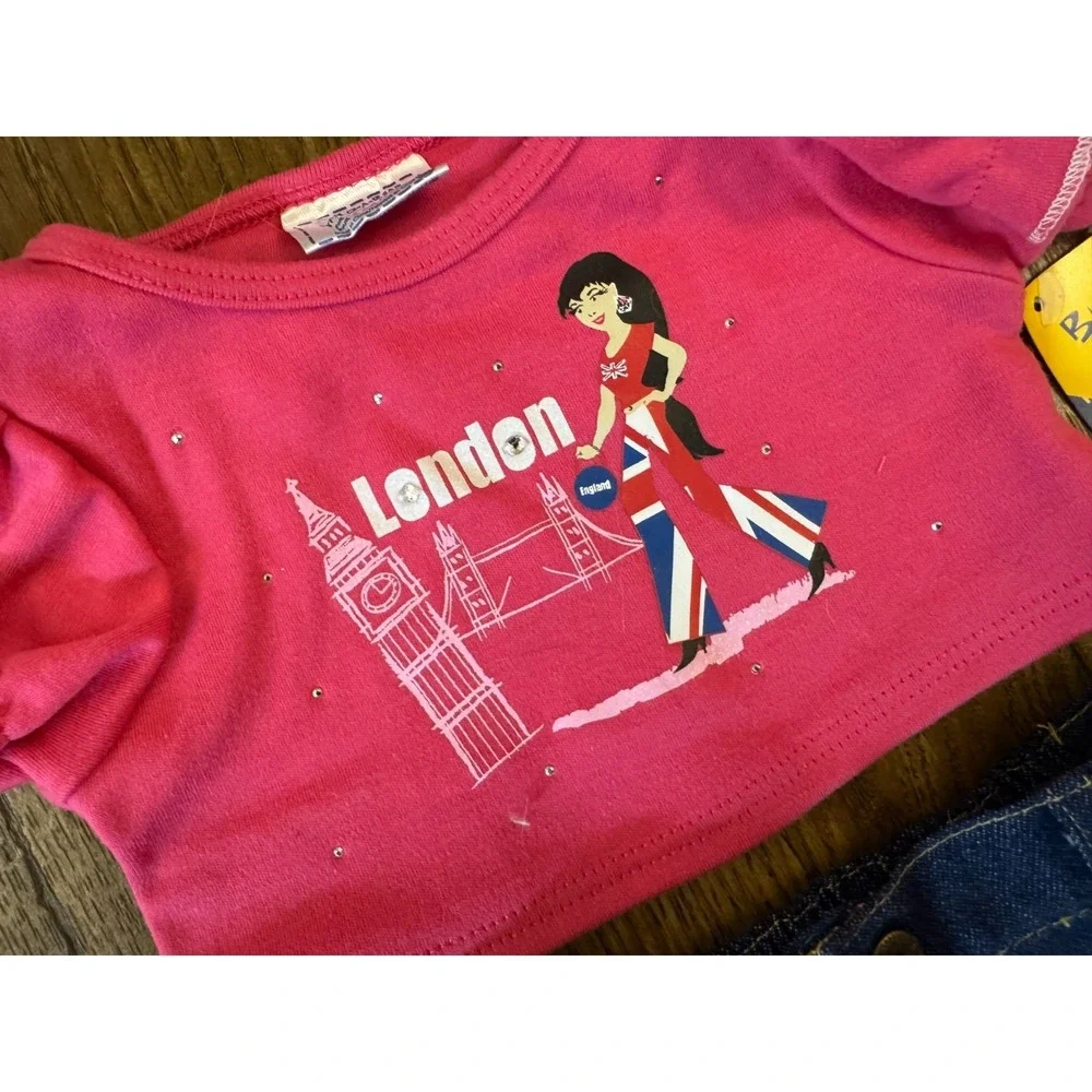 Build A Bear BABW Outfit Clothes London Shirt Denim Skirt Jewels Pink‎ Lot Plush